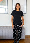 Women summer pajama set Black T-shirt + Eyes Pants